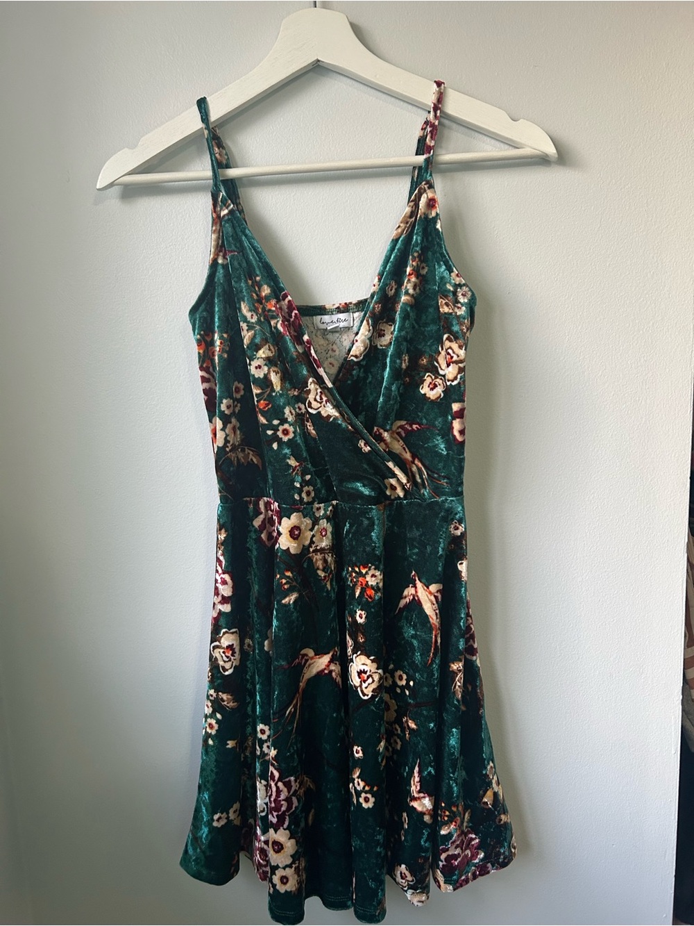 love, Fire Green Floral Velvet Mini Dress